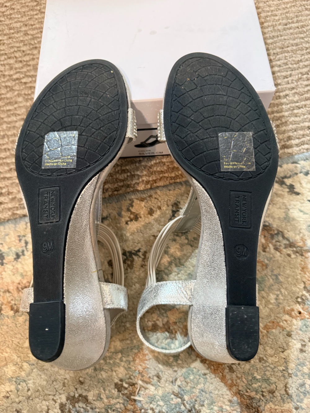 New York Transit Silver Crystal T-Strap Heels. - Picture 6 of 8